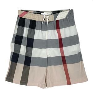 NEW BURBERRY Swim Trunks Shorts Boys 10Y Novacheck Beige-Grey-Red Lined